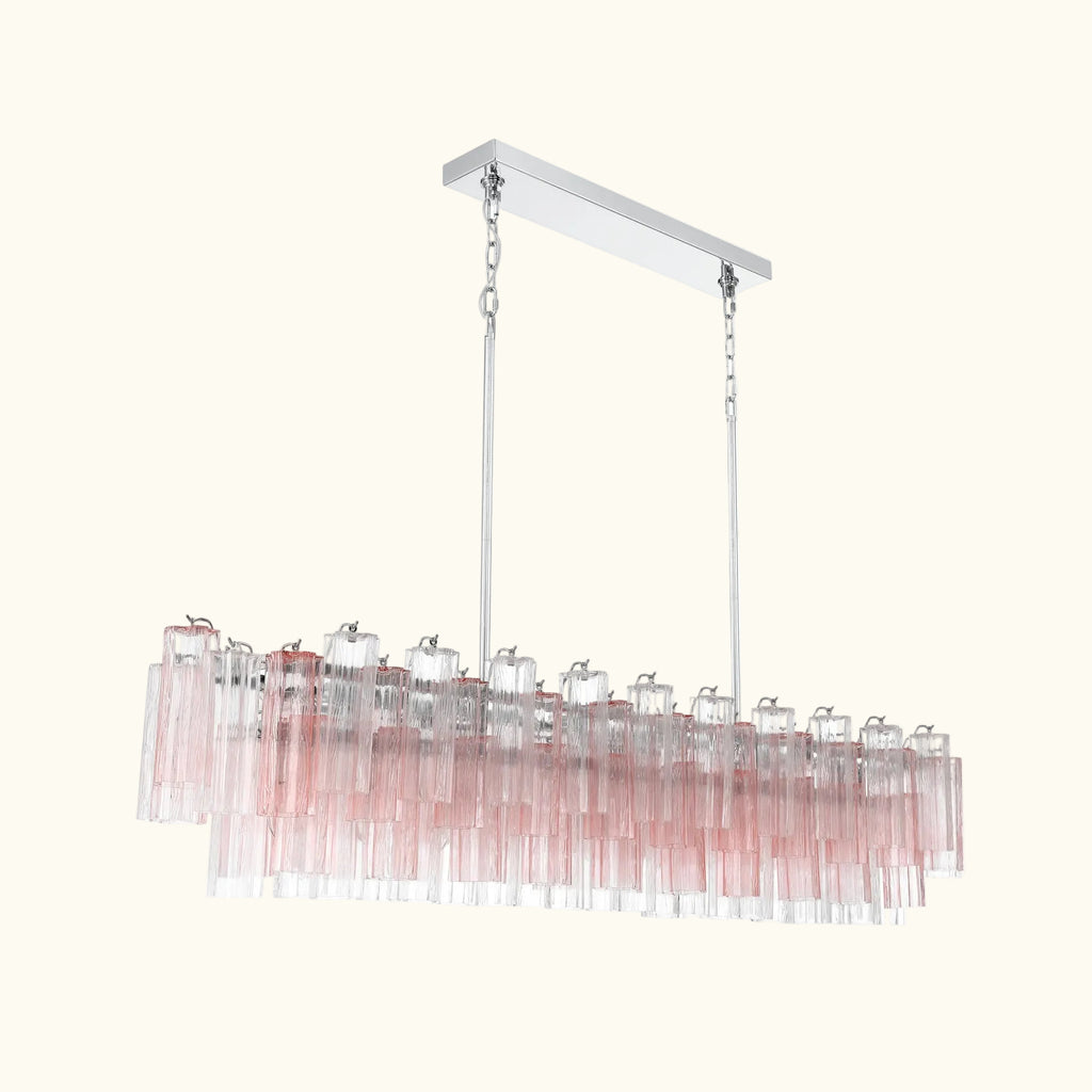 Addis Luxury Linear Chandelier 65 inch in Nickel with Clear+Green glass alternate view 1