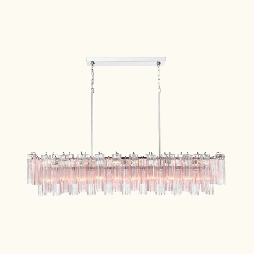 Addis Luxury Linear Chandelier 65 inch in Nickel with Clear+Green glass alternate view 2