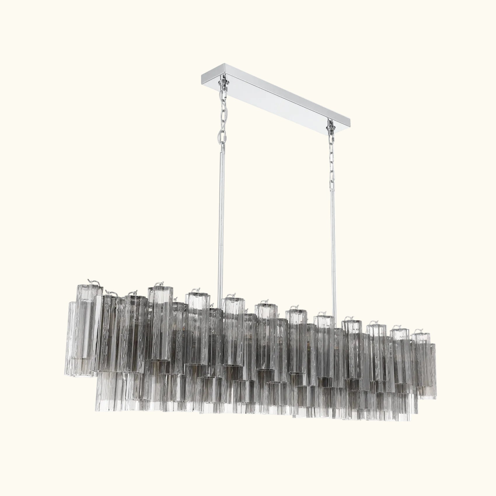 Addis Luxury Linear Chandelier 65 inch in Nickel with Grey glass alternate view 1