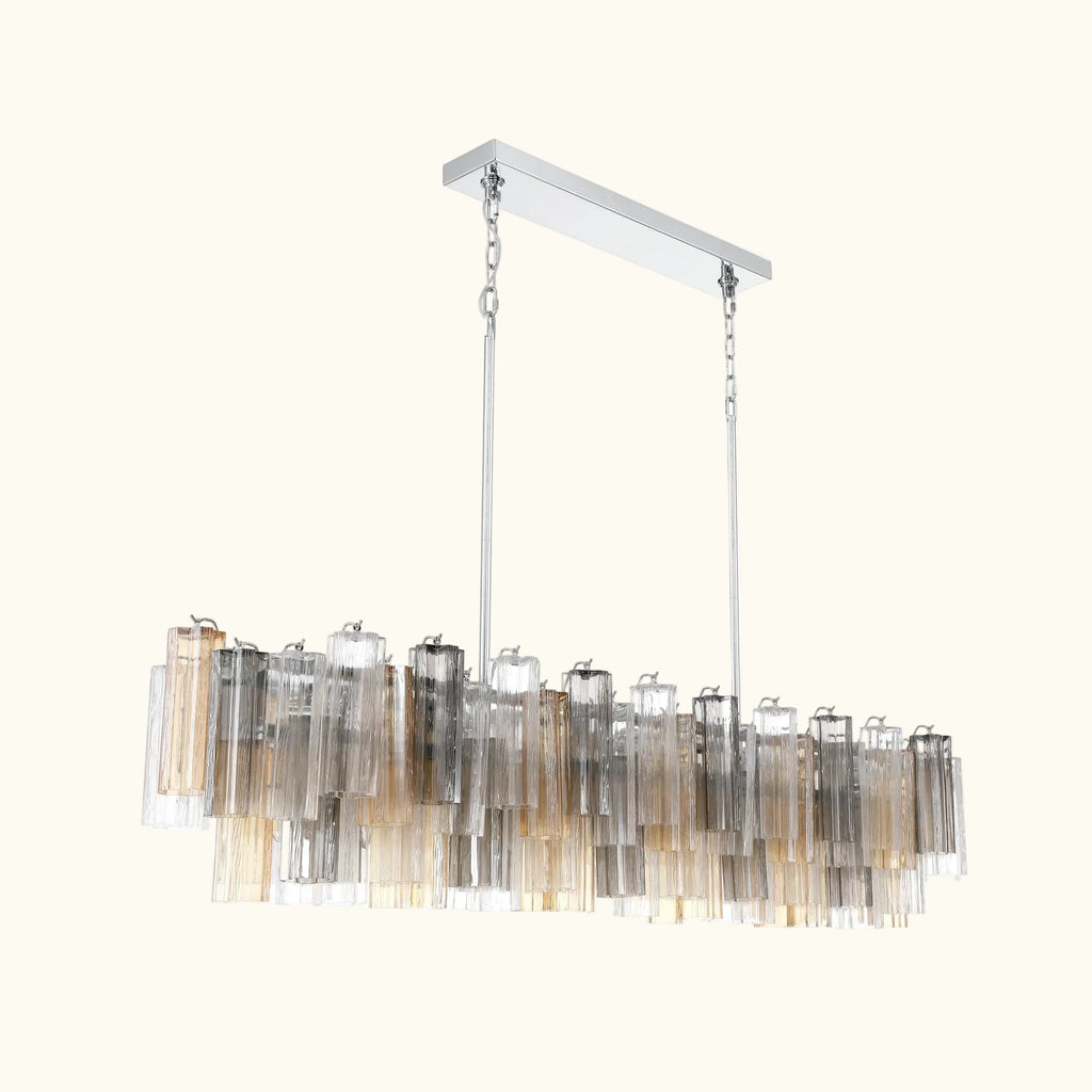 Addis Luxury Linear Chandelier 65 inch in Nickel with Grey, Clear and Amber glass alternate view 1
