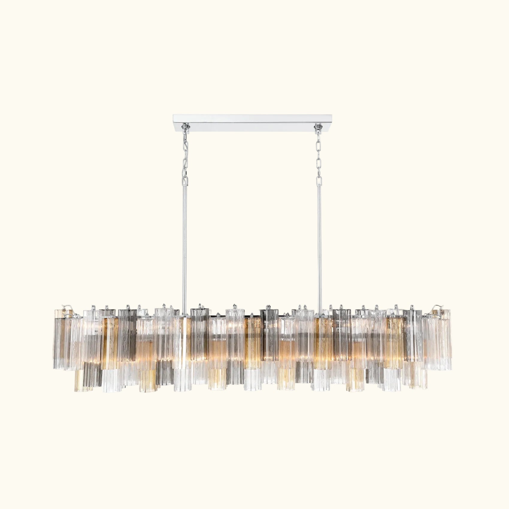 Addis Luxury Linear Chandelier 65 inch in Nickel with Grey, Clear and Amber glass alternate view 2