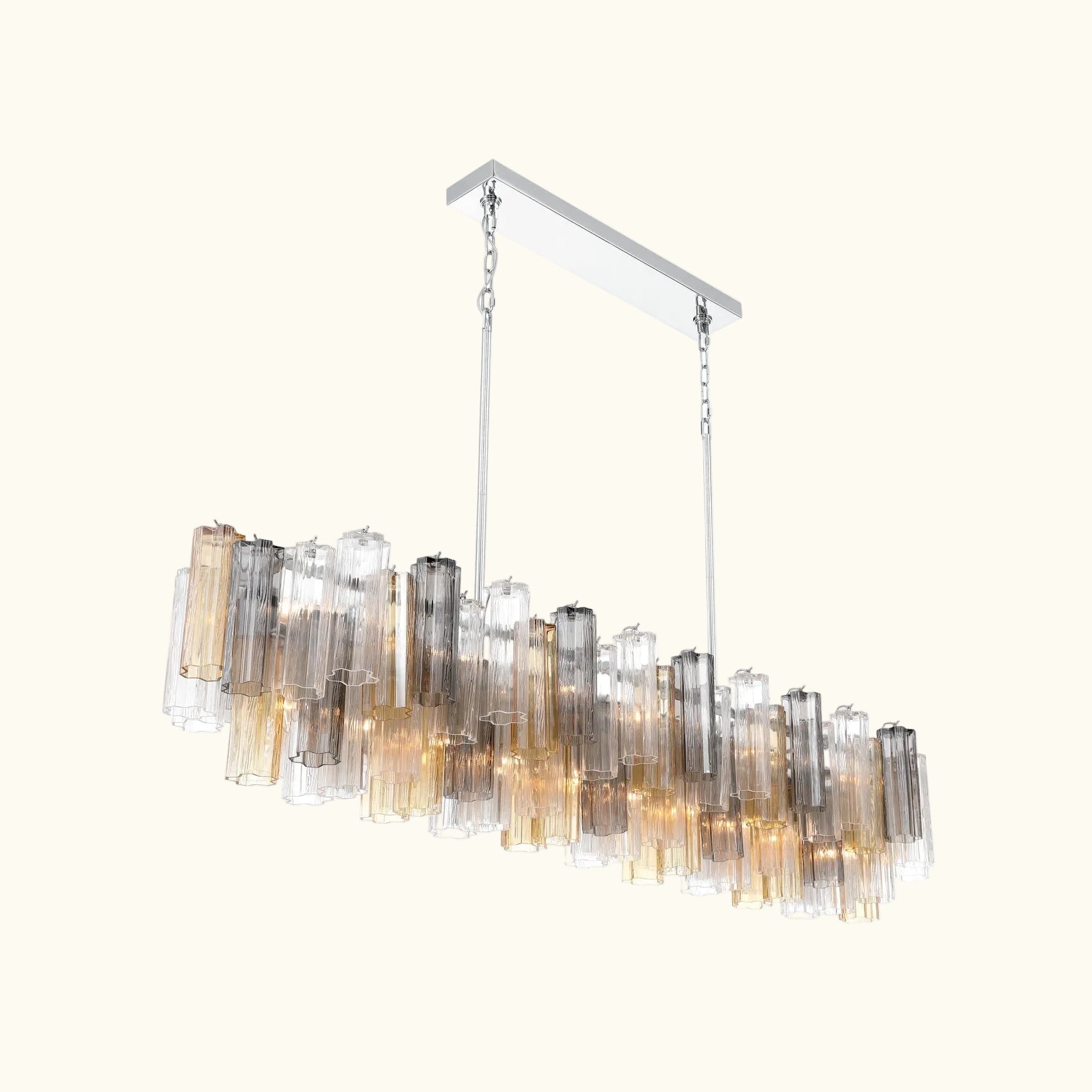 Addis Luxury Linear Chandelier 65 inch in Nickel with Grey, Clear and Amber glass alternate view 3