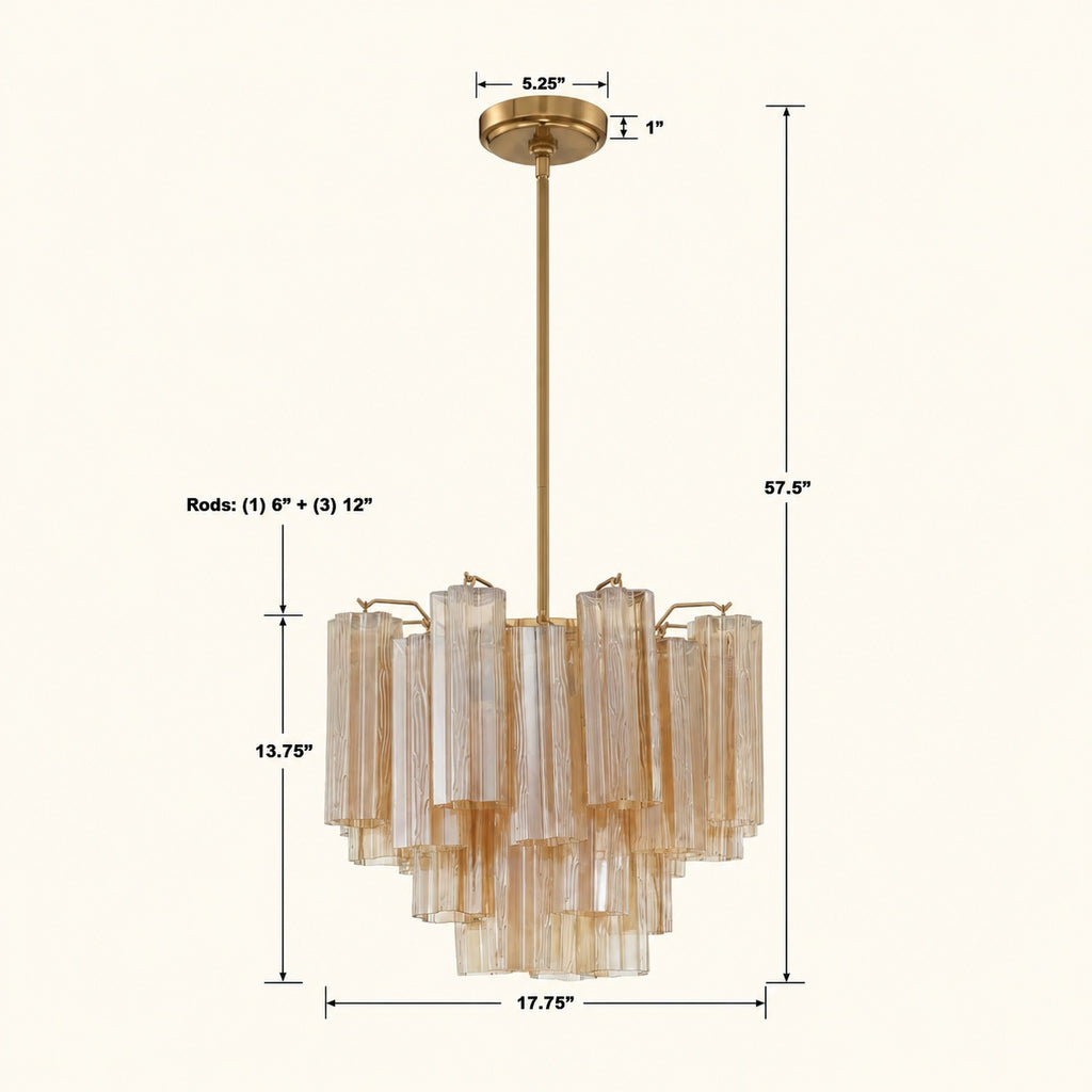 Addis Murano Glass Chandelier 17.8 inch in Brass with Amber glass specification image