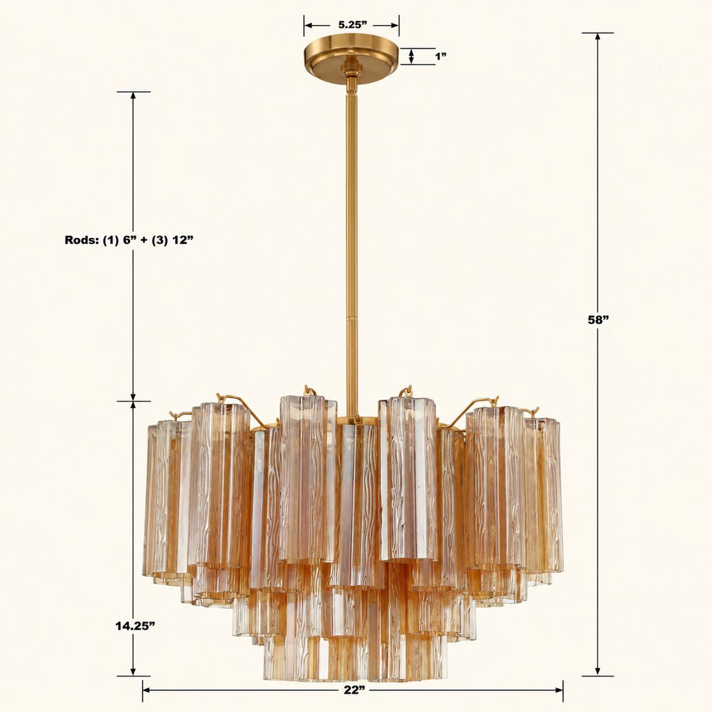 Addis Murano Glass Chandelier 22 inch in Brass with Amber glass specification image