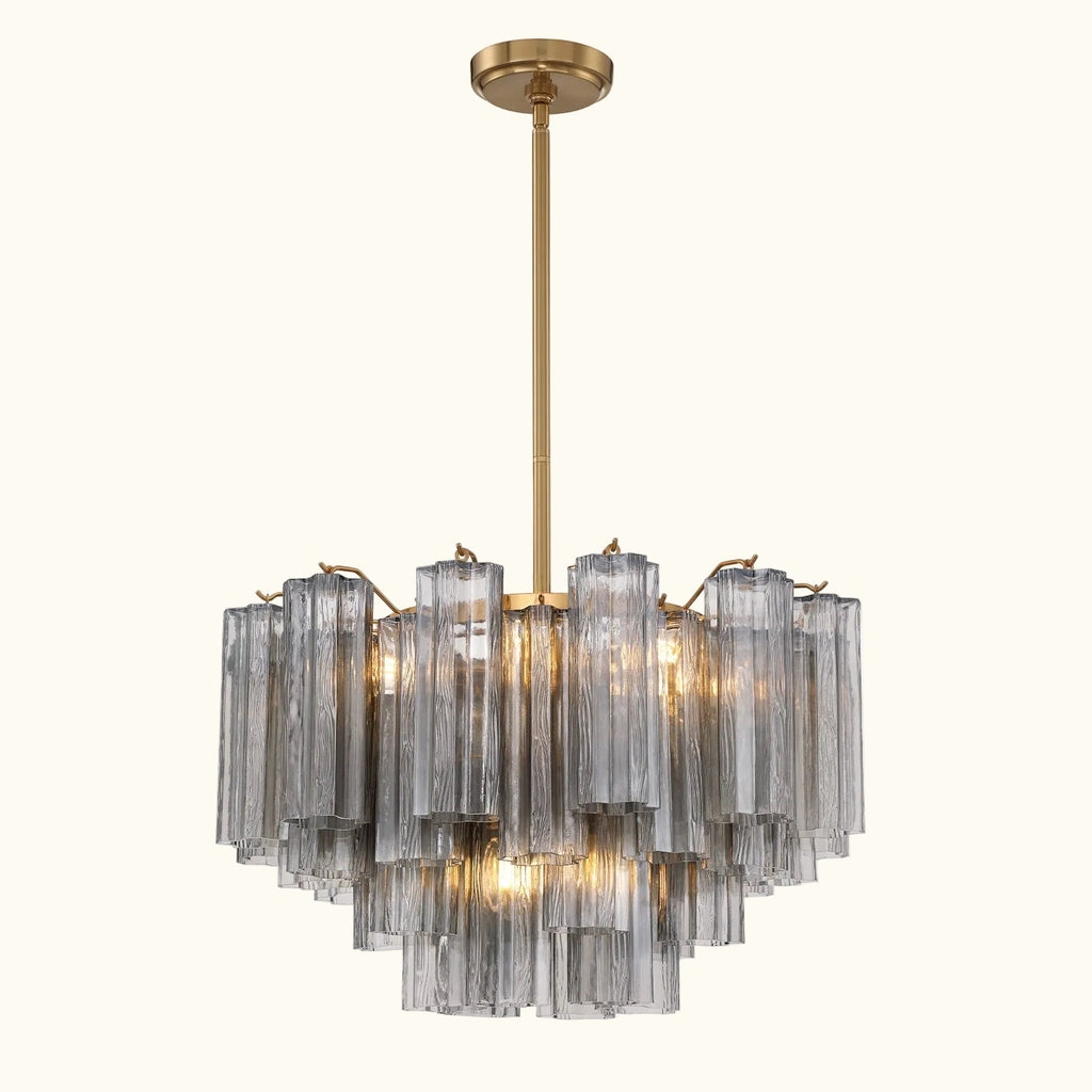Addis Murano Glass Chandelier 22 inch in Brass with Smoke glass