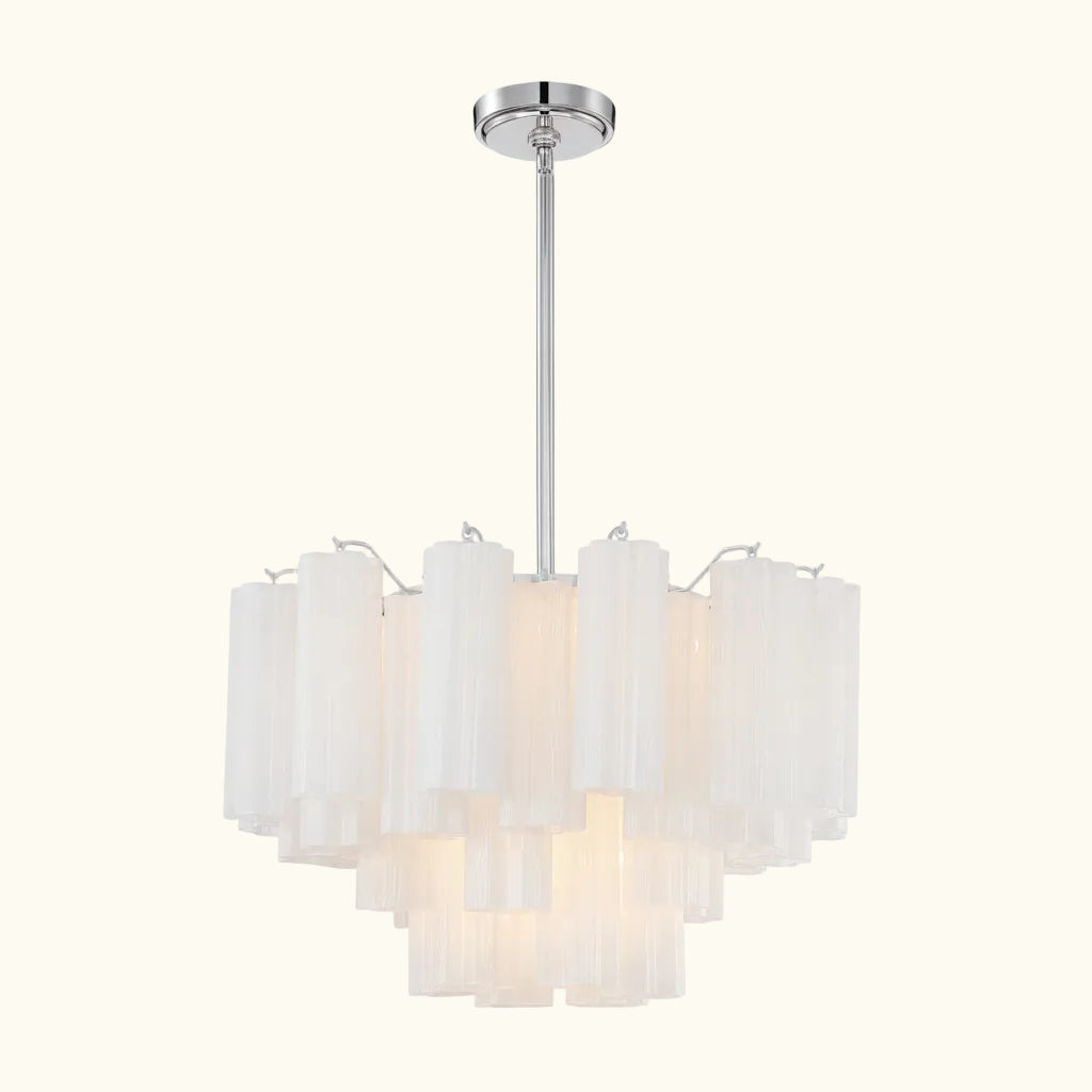 Addis Murano Glass Chandelier 22 inch in Chrome with White glass