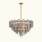 Addis Murano Glass Chandelier 32 inch in Brass with Smoke glass