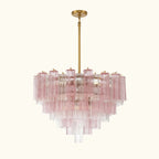 Addis Murano Glass Chandelier 32 inch in Brass with Spring glass