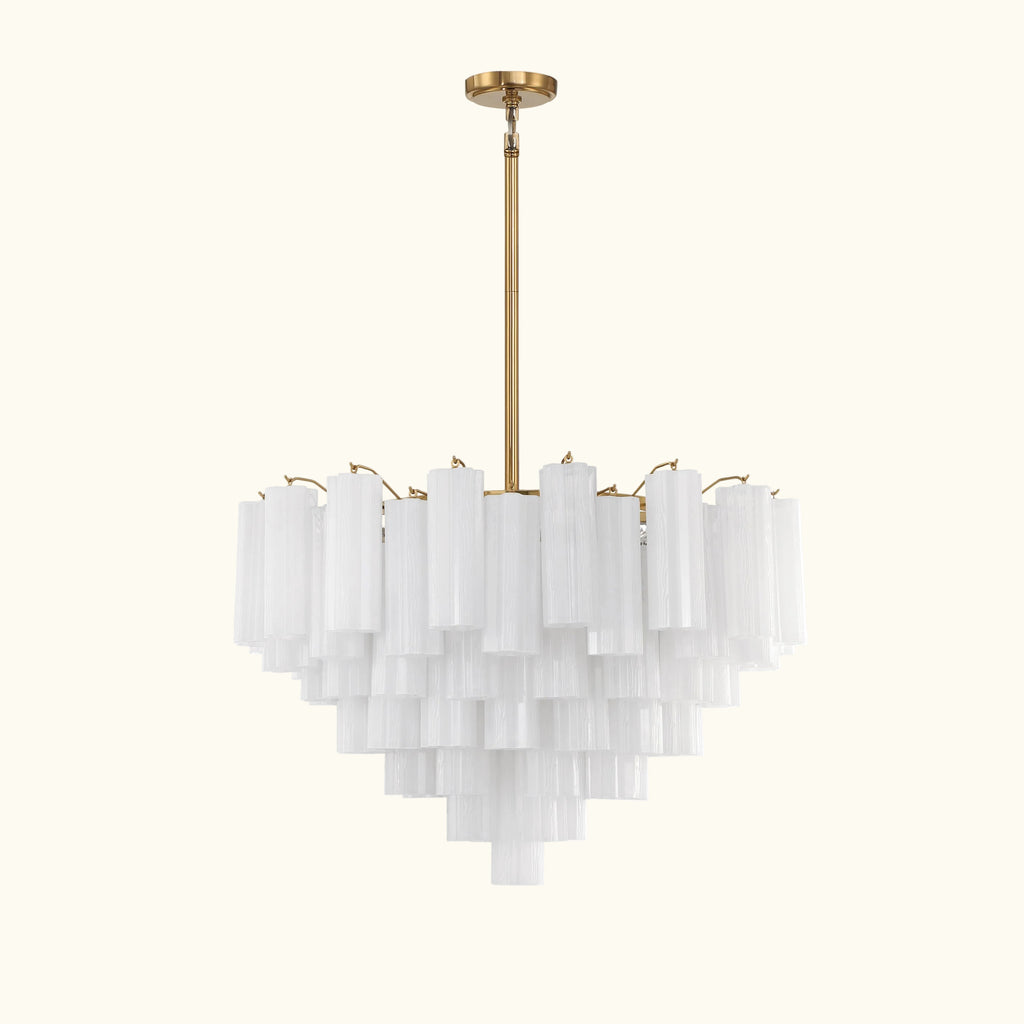 Addis Murano Glass Chandelier 32 inch in Brass with White glass
