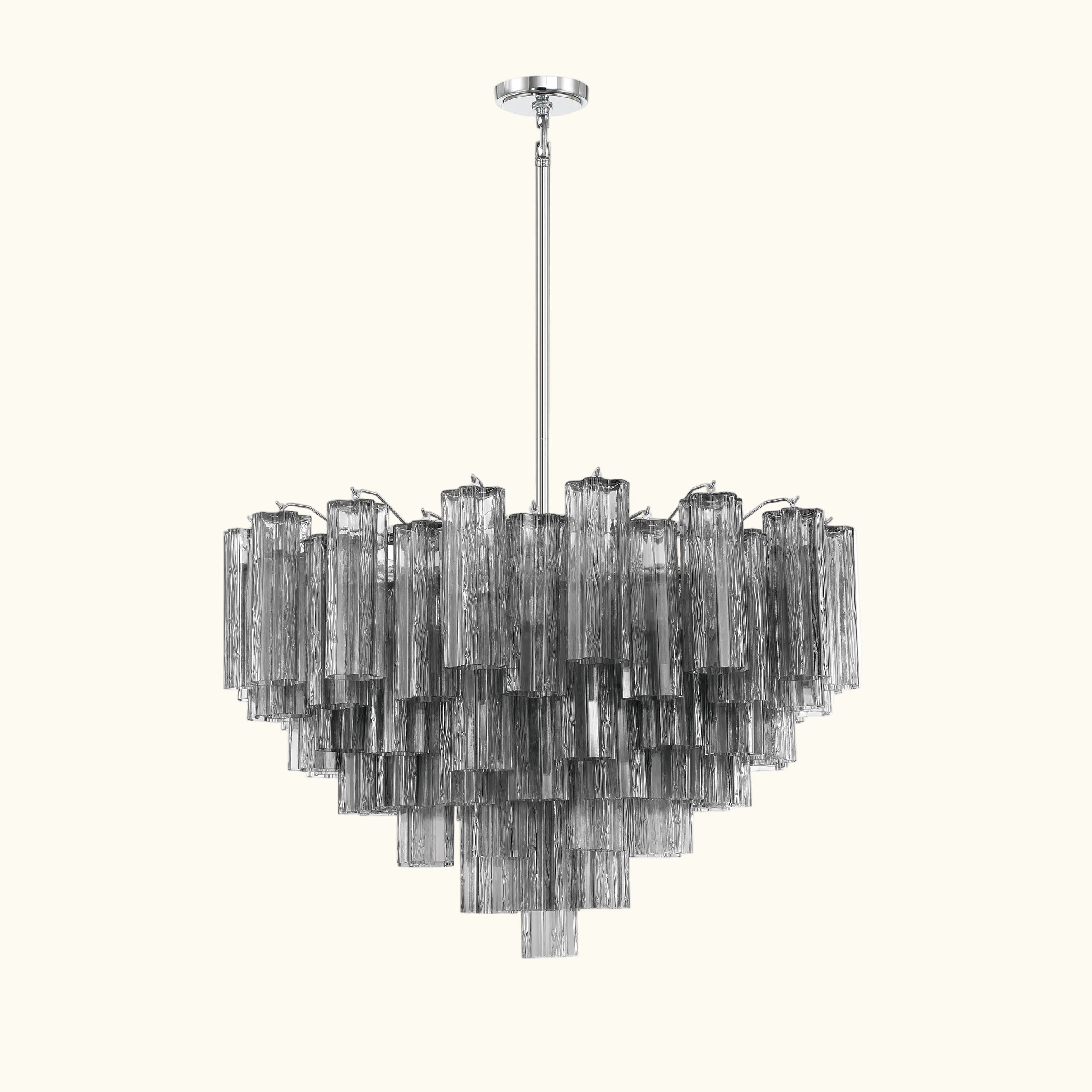 Addis Murano Glass Chandelier 32 inch in Chrome with Smoke glass