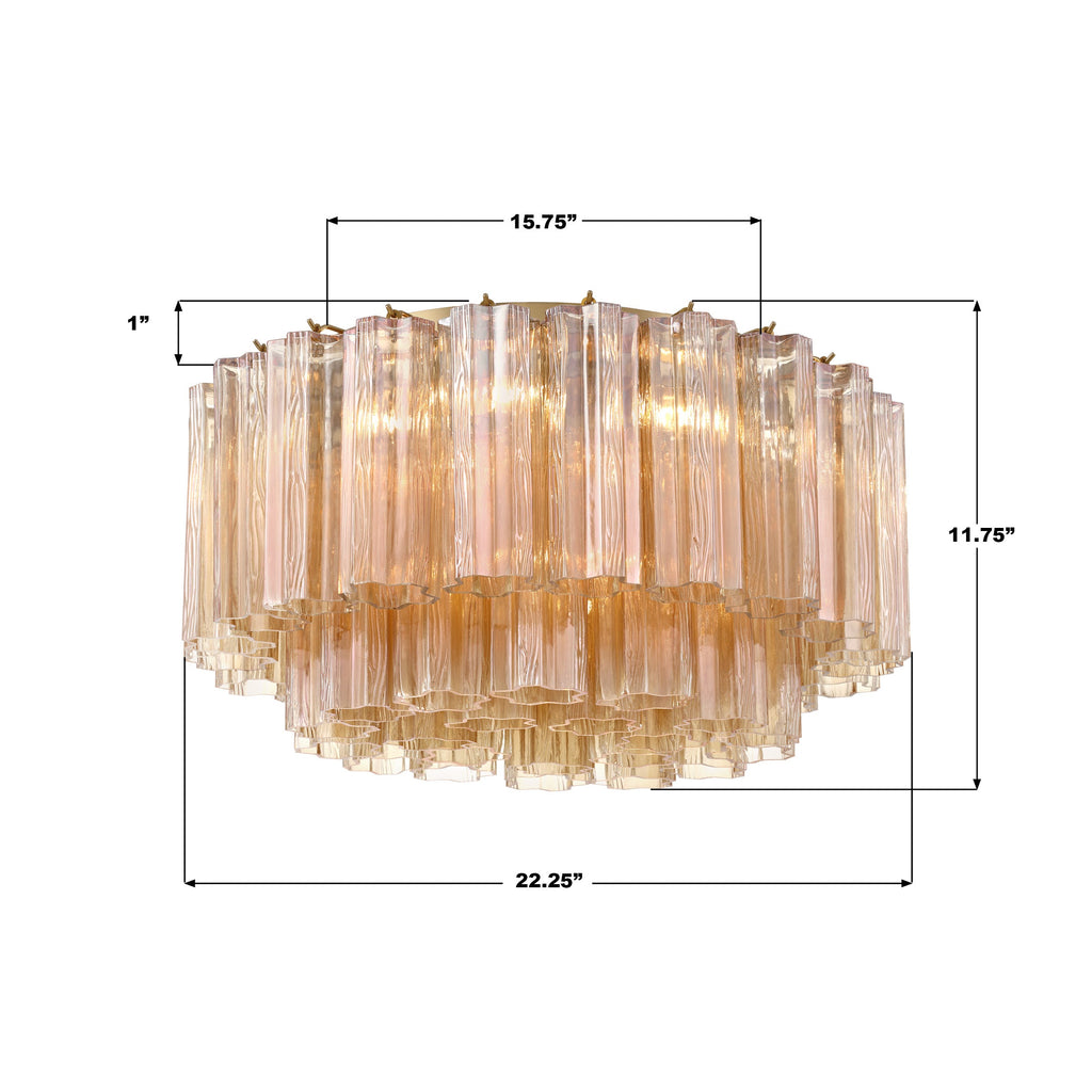 Addis Murano Glass Flushmount 22 inch in Brass with Amber glass specification image