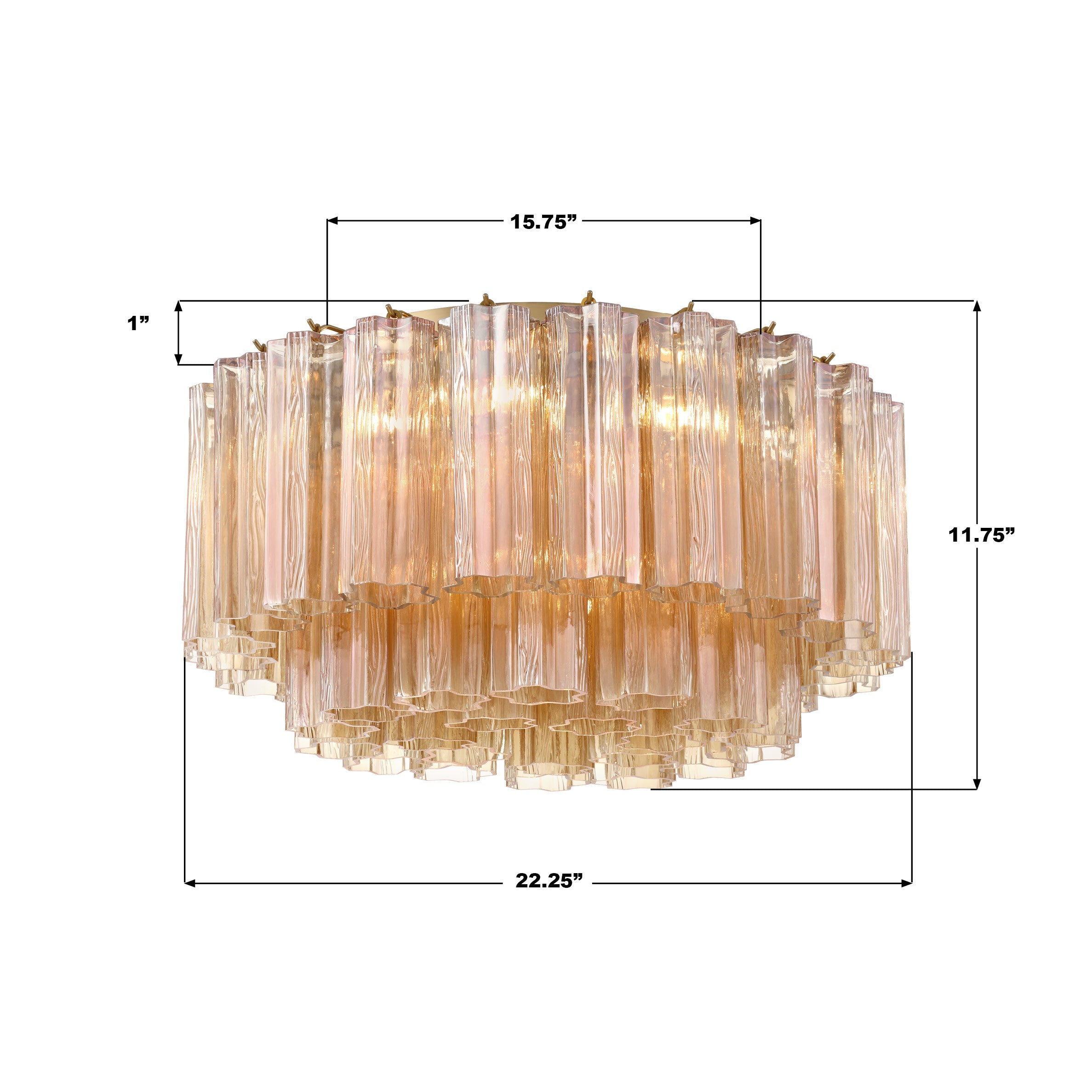Addis Murano Glass Flushmount 22 inch in Brass with Amber glass specification image