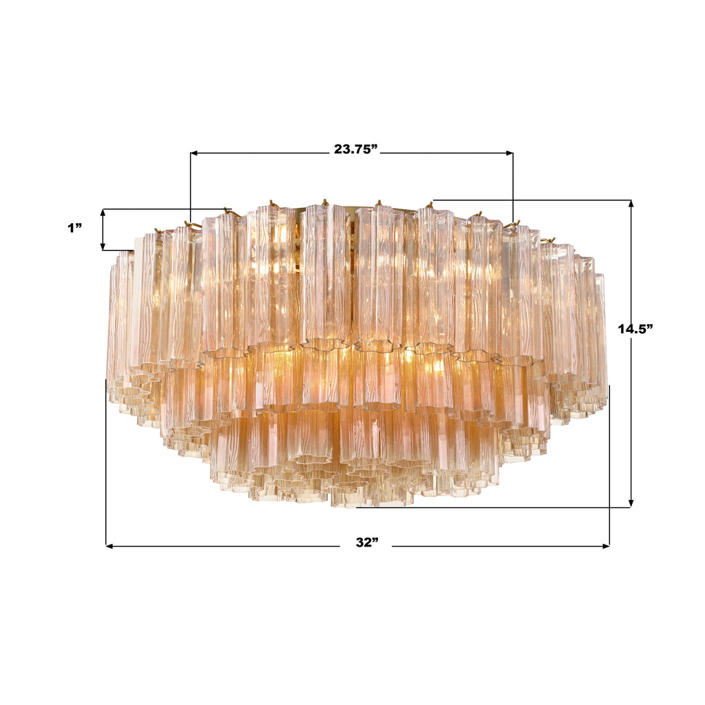 Addis Murano Glass Flushmount 32 inch in Brass with Amber glass specification image