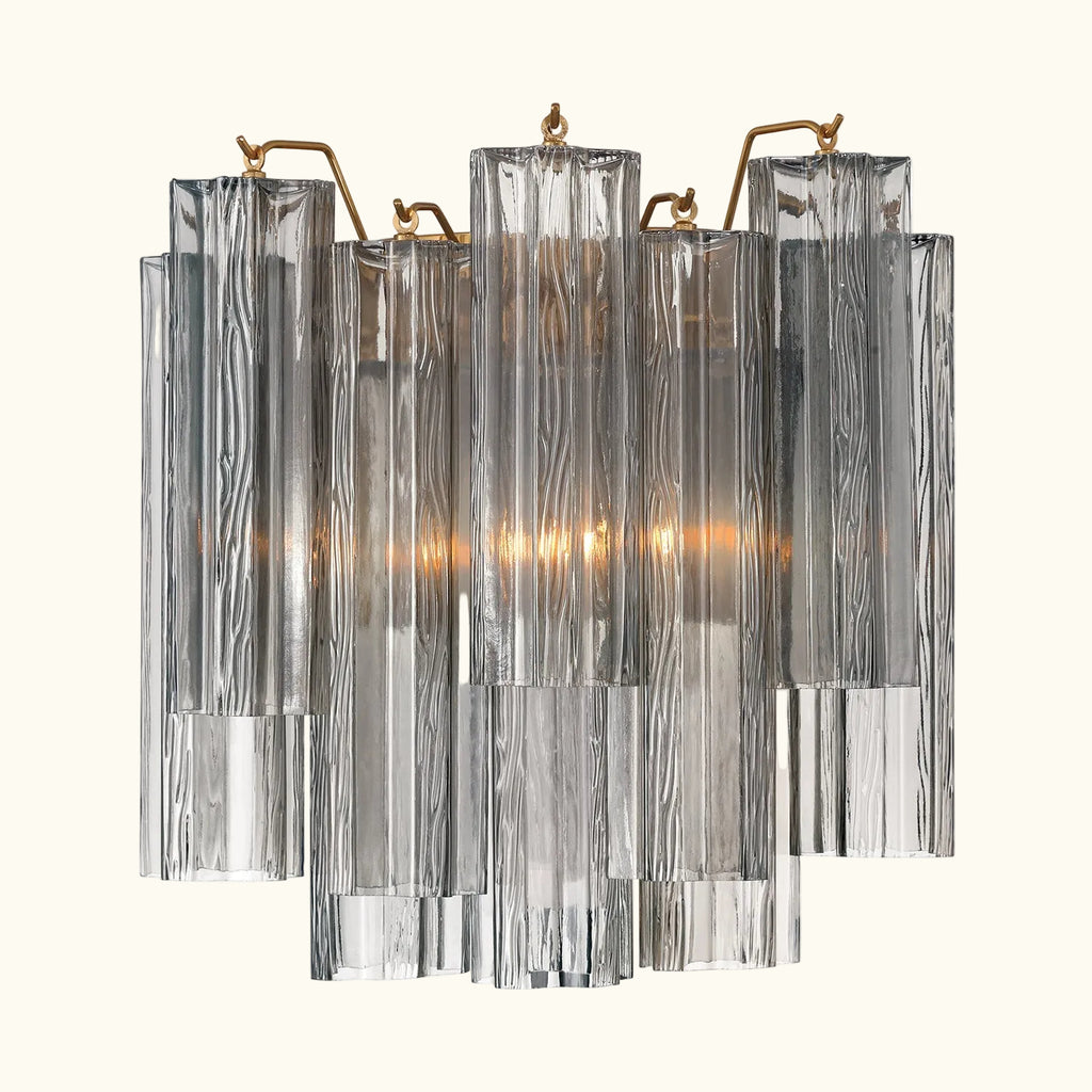 Addis Murano Glass Wall Light 14.5 inch high in Brass with Smoke glass