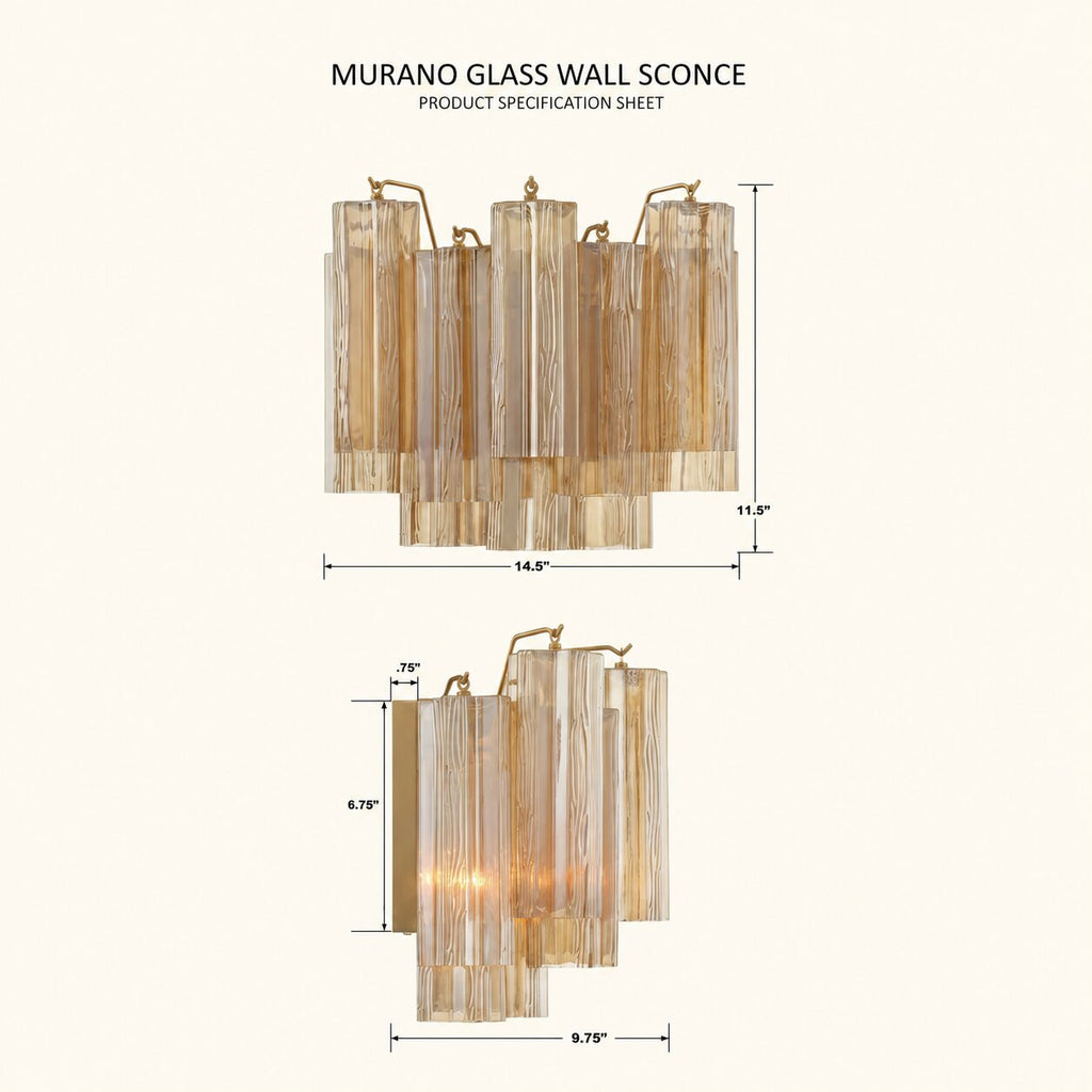 Addis Murano Glass Wall Light 14''W in Brass with Amber glass specification image