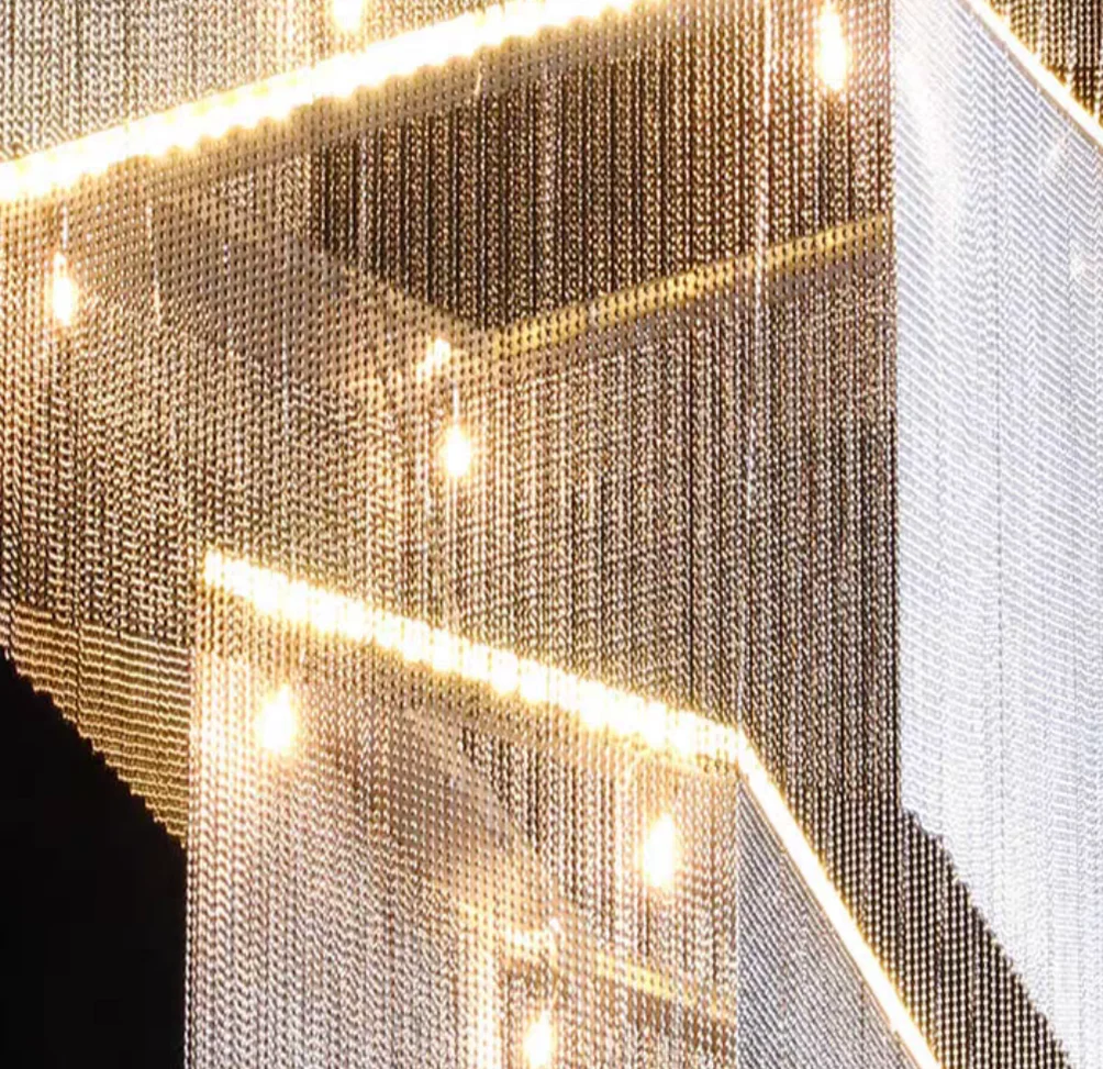 Aisha Tassel Chandelier aluminum chain tassel detail and finish view
