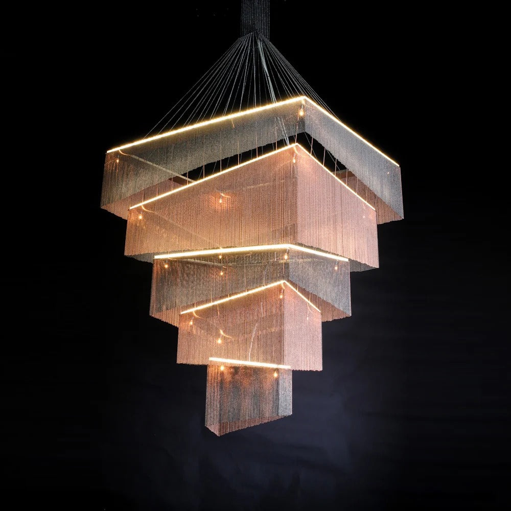 Aisha Tassel Chandelier aluminum chain tassel chandelier close-up detail view