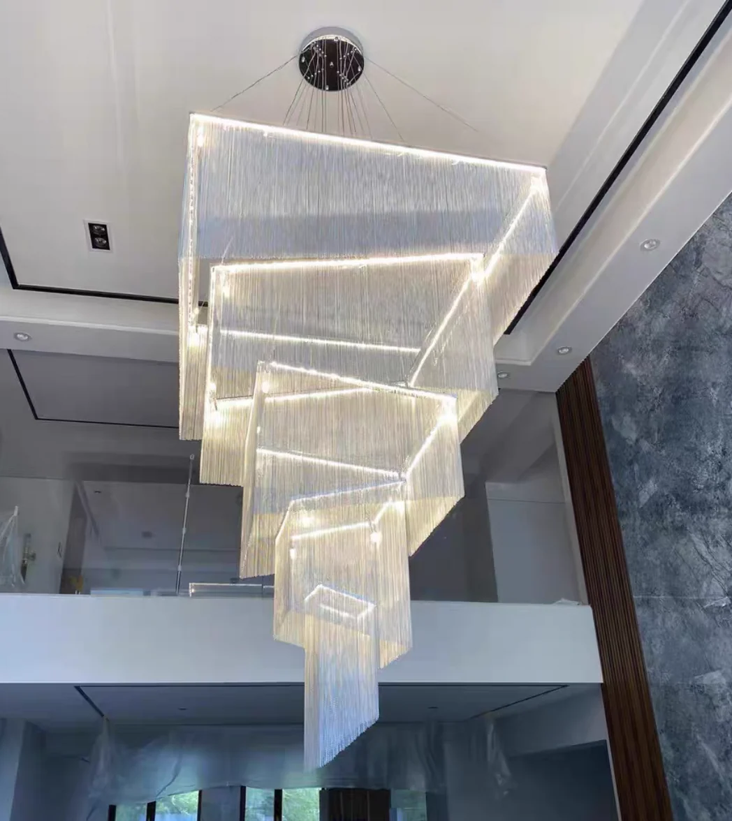 Aisha Tassel Chandelier aluminum chain tassel chandelier view for high ceiling interiors