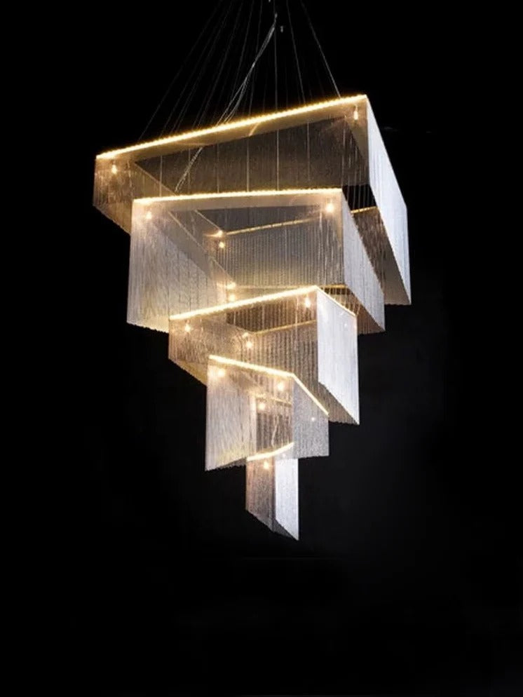 Aisha Tassel Chandelier layered aluminum chain tassel chandelier view