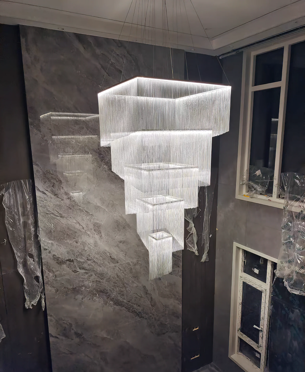 Aisha Tassel Chandelier large aluminum chain tassel chandelier full product view