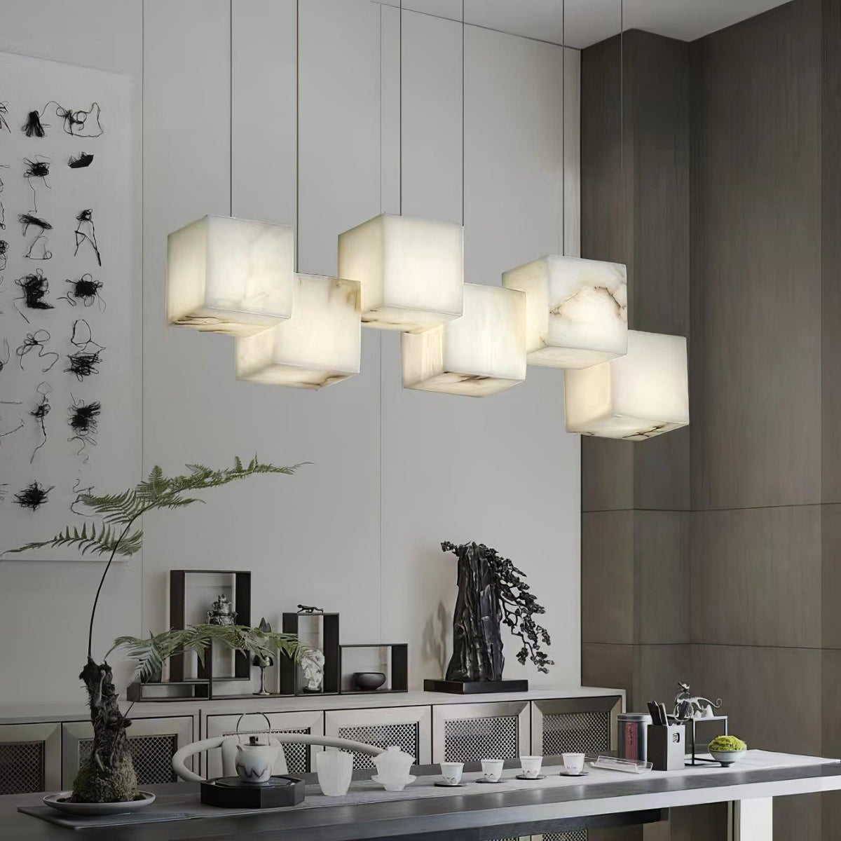 Alabaster Box Chandelier chandelier in a tall interior