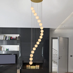 Alabaster Brass Modern Globe Spiral Chandelier by Bling Lighting Studio