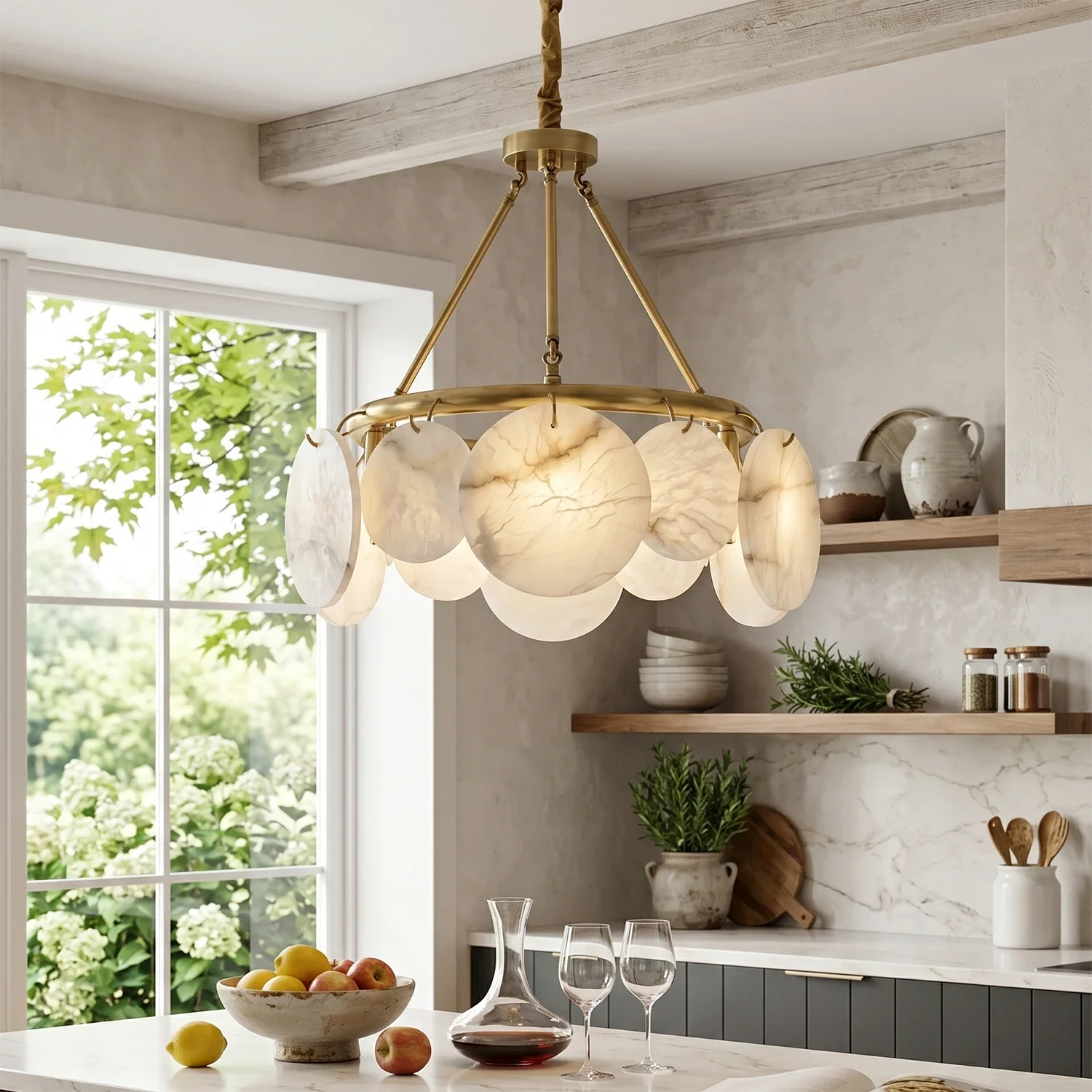 Alba Natural Alabaster Disc Chandelier by Bling Lighting Studio