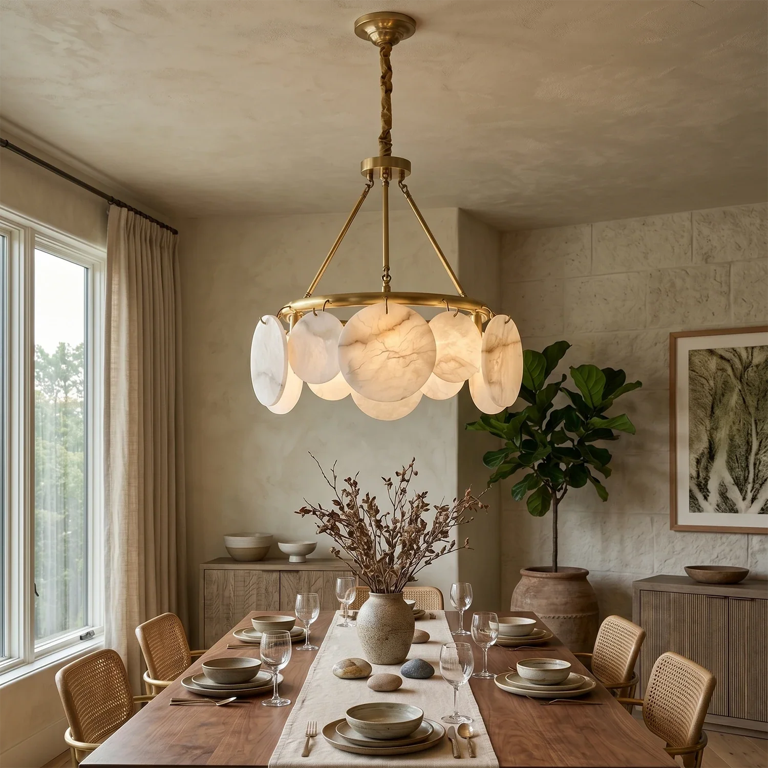 Alba Natural Alabaster Disc Chandelier by Bling Lighting Studio