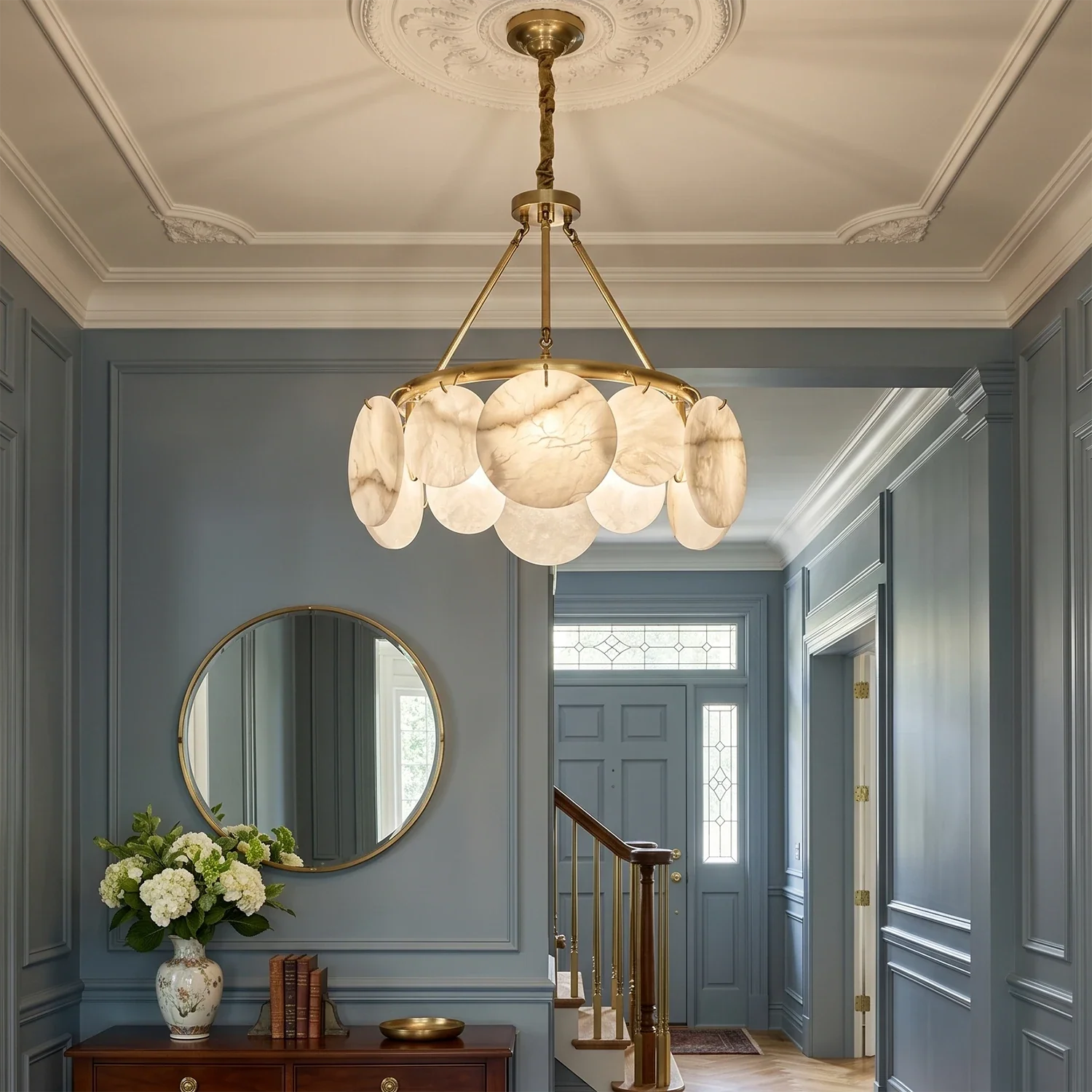 Alba Natural Alabaster Disc Chandelier by Bling Lighting Studio