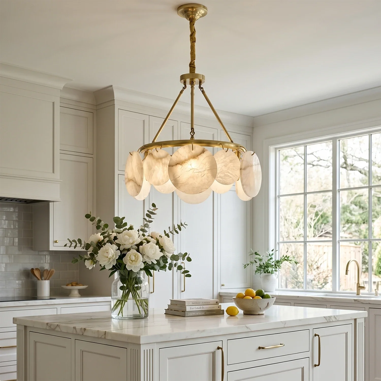 Alba Natural Alabaster Disc Chandelier by Bling Lighting Studio