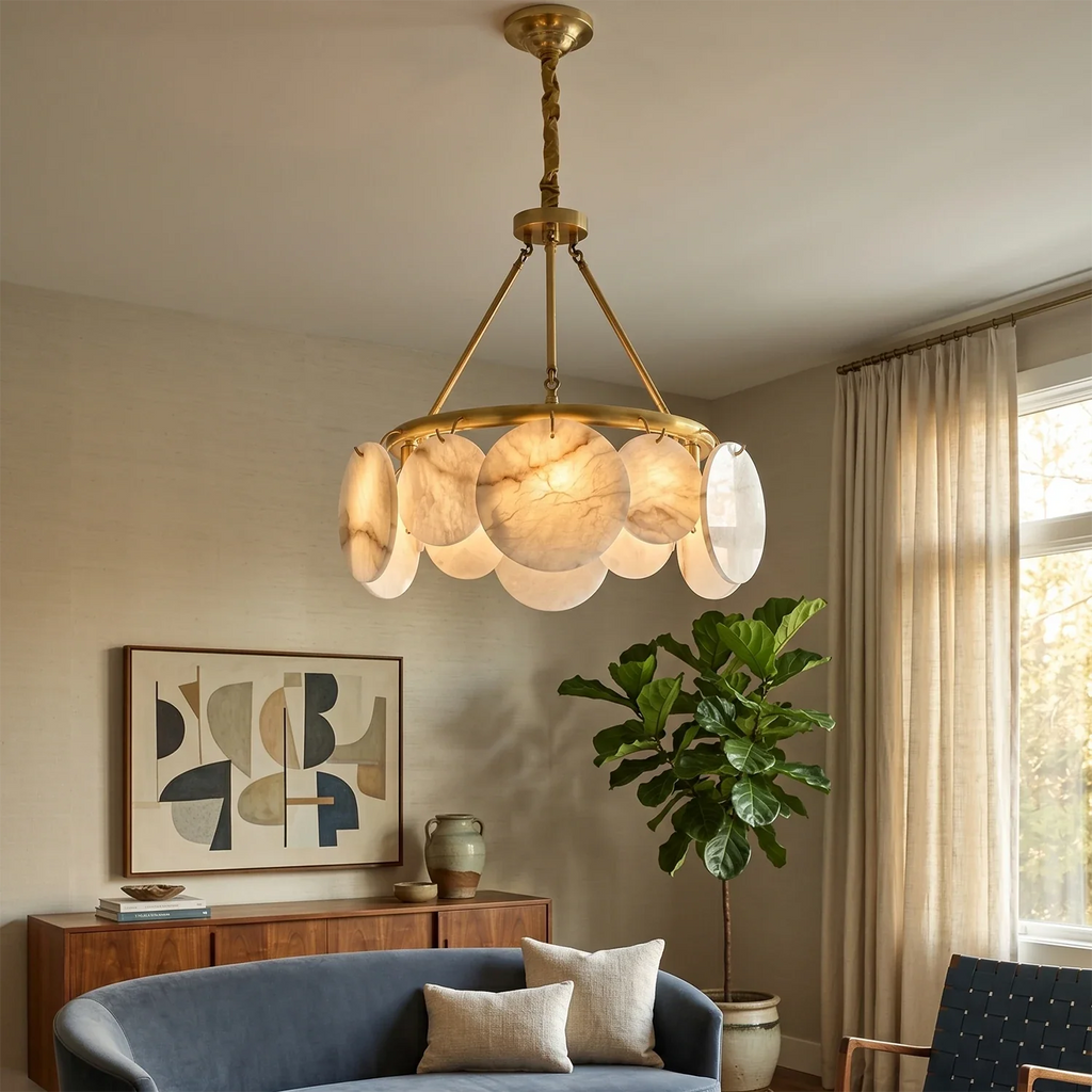Alba Natural Alabaster Disc Chandelier by Bling Lighting Studio