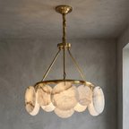 Alba Natural Alabaster Disc Chandelier by Bling Lighting Studio