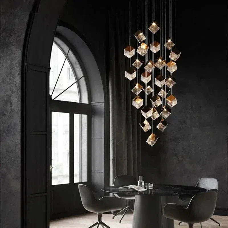 Aren Cube Large Pendant Light For High Ceilings high ceiling stairwell view
