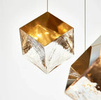 Aren Cube Large Pendant Light For High Ceilings warm light cube pendant detail