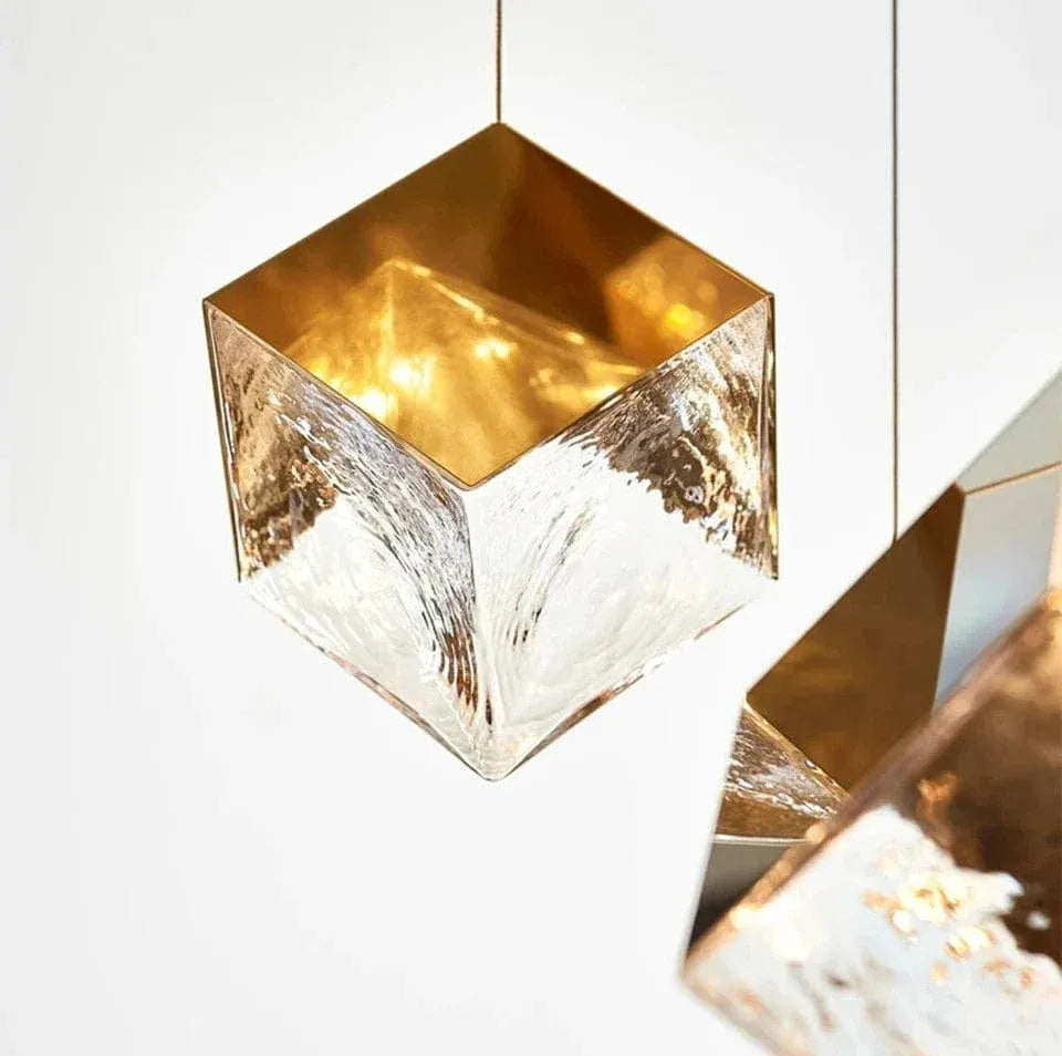 Aren Cube Large Pendant Light For High Ceilings warm light cube pendant detail