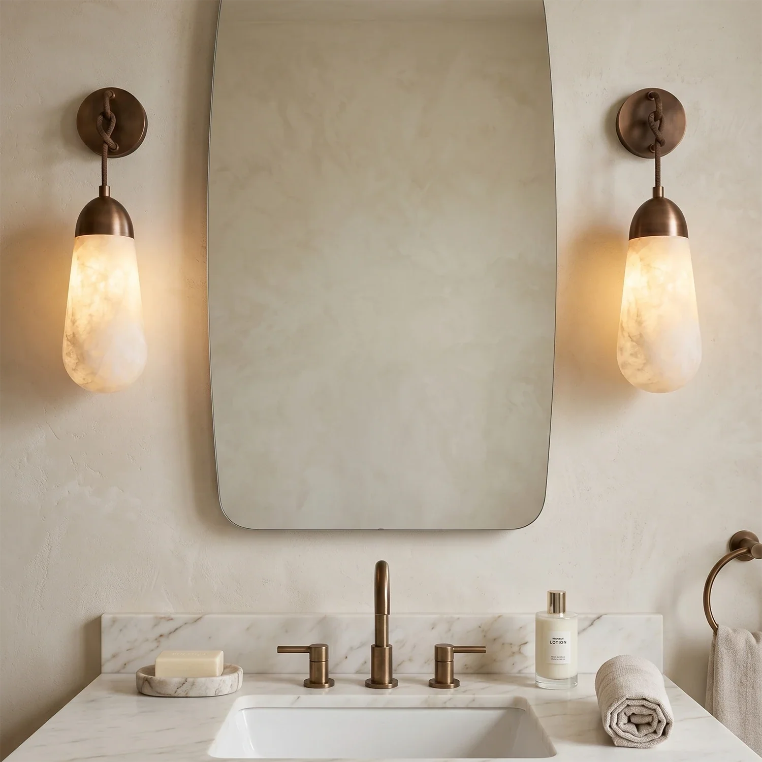 Aurelia Natural Alabaster Teardrop Wall Sconce by Bling Lighting Studio