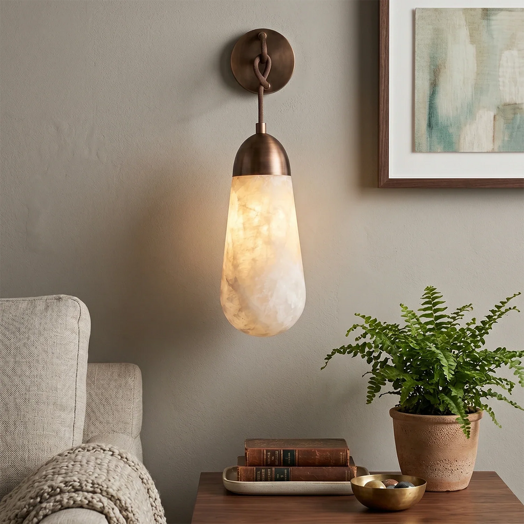 Aurelia Natural Alabaster Teardrop Wall Sconce by Bling Lighting Studio
