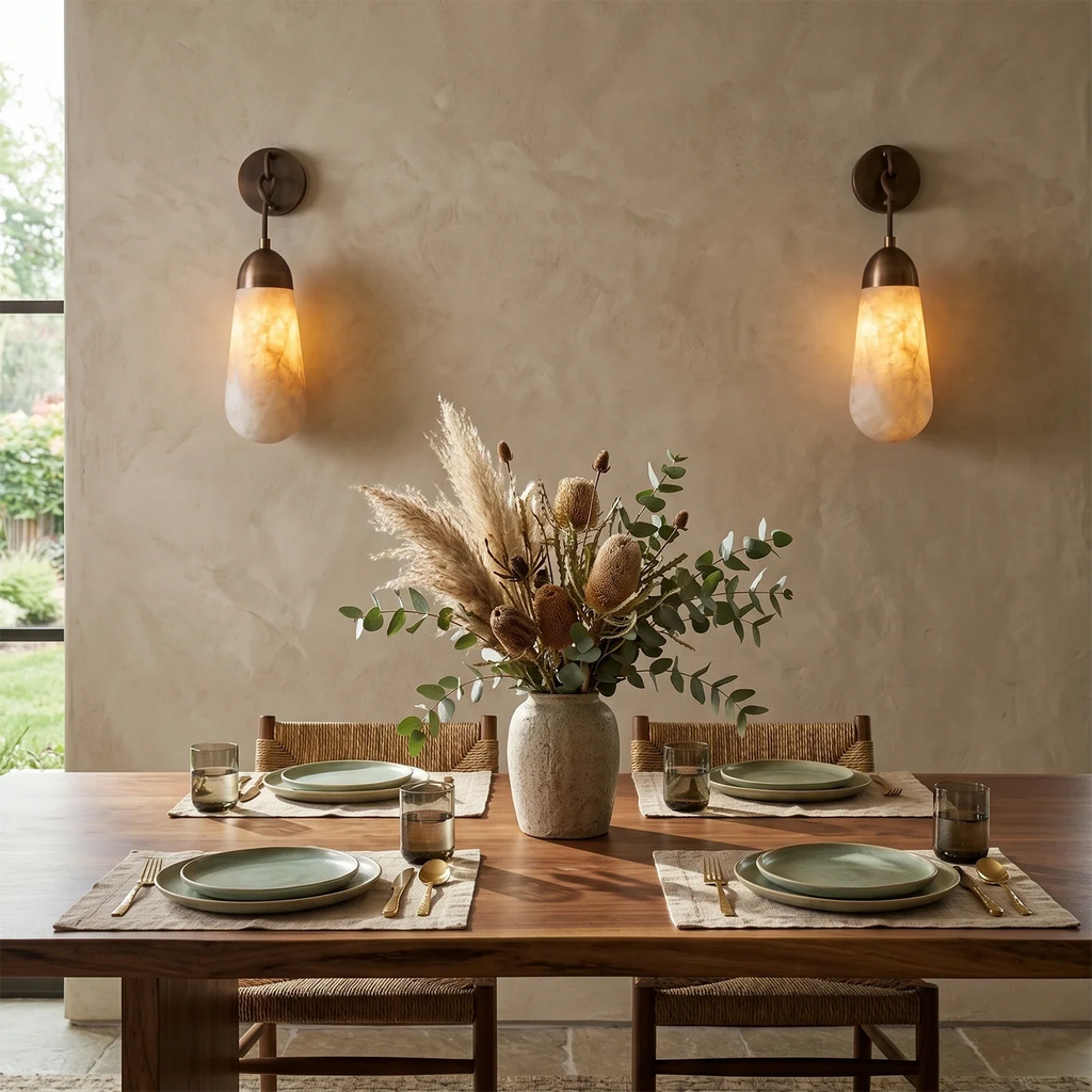 Aurelia Natural Alabaster Teardrop Wall Sconce by Bling Lighting Studio