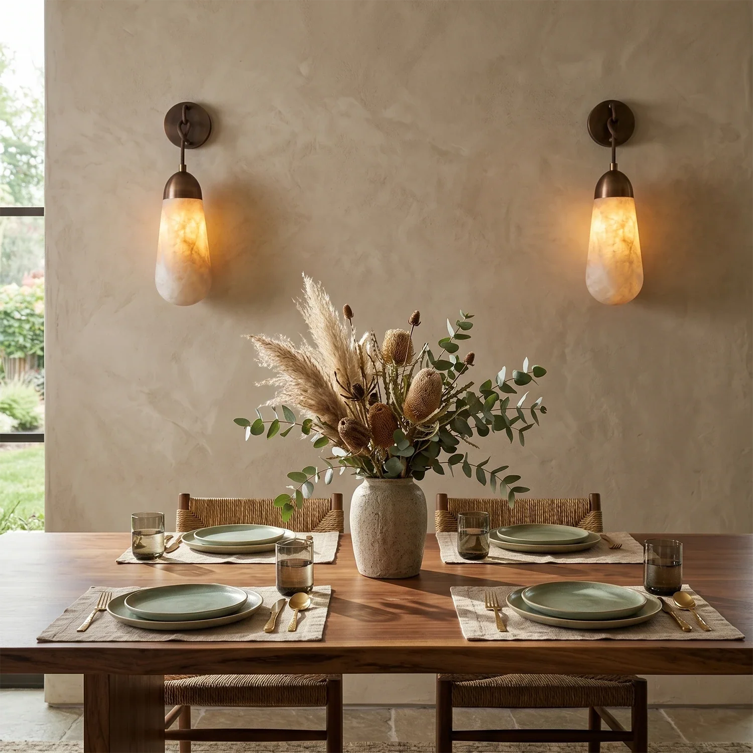 Aurelia Natural Alabaster Teardrop Wall Sconce by Bling Lighting Studio
