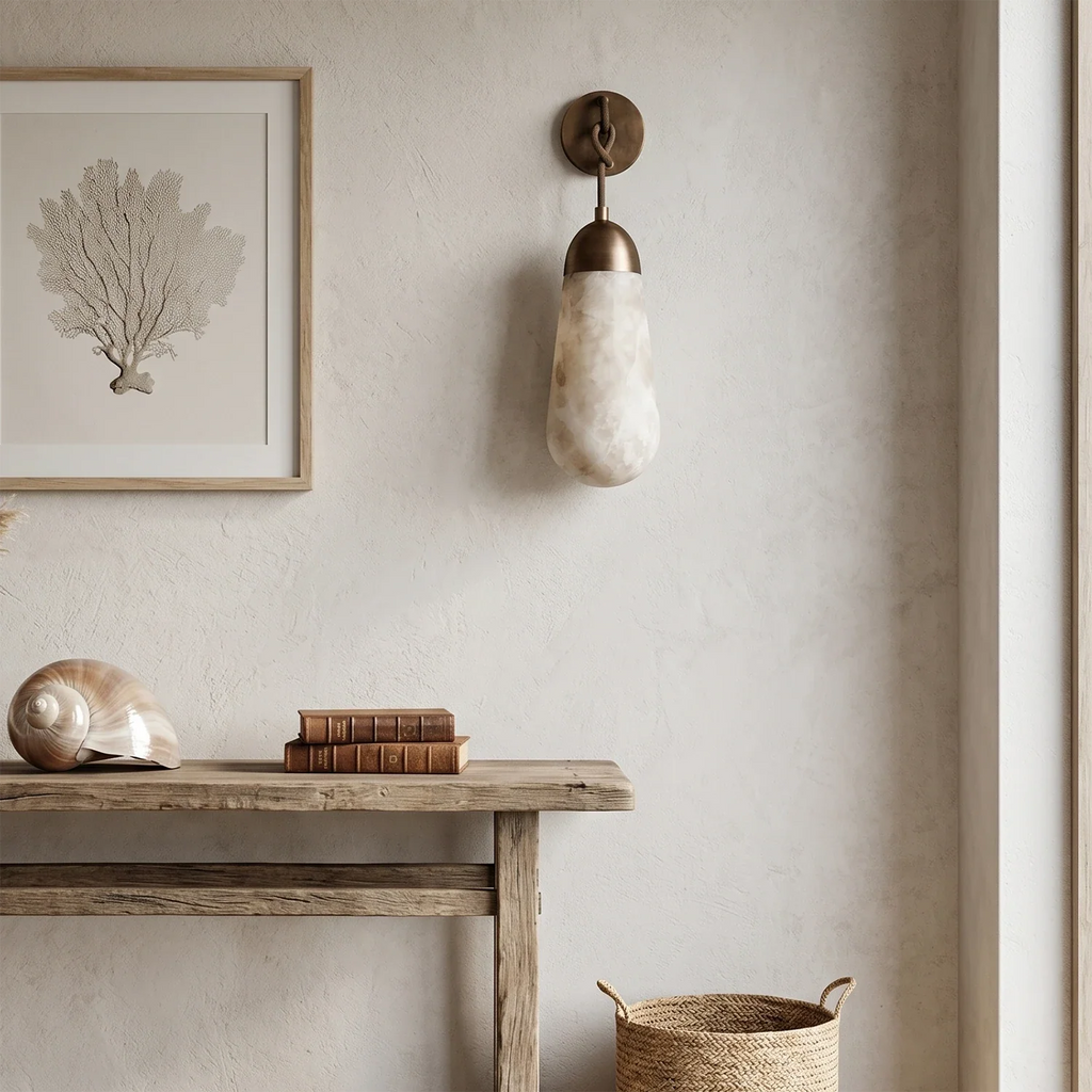 Aurelia Natural Alabaster Teardrop Wall Sconce by Bling Lighting Studio