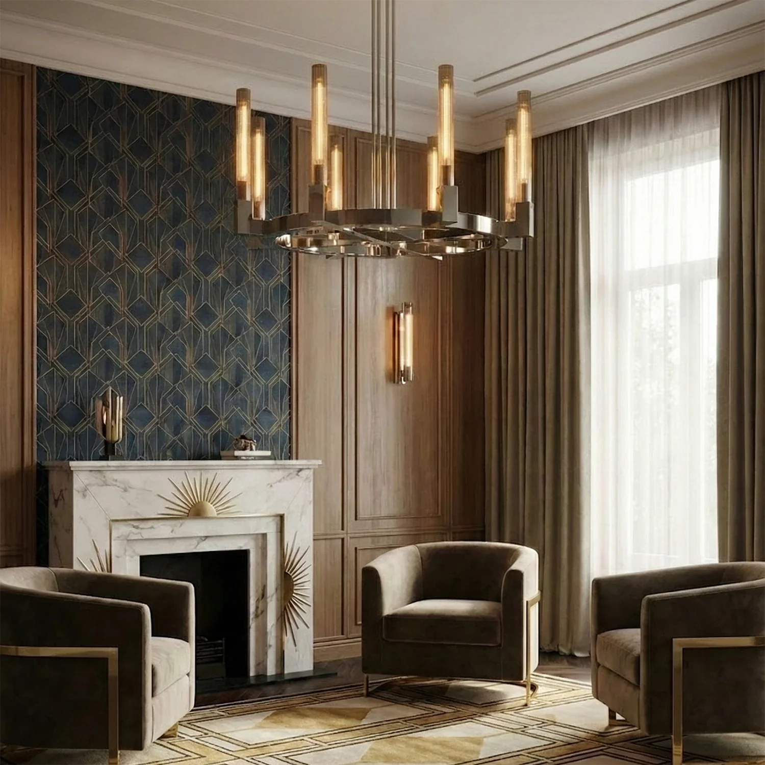 Aurora Crystal Candlestick Linear Glass Tube Chandelier by Bling Lighting Studio