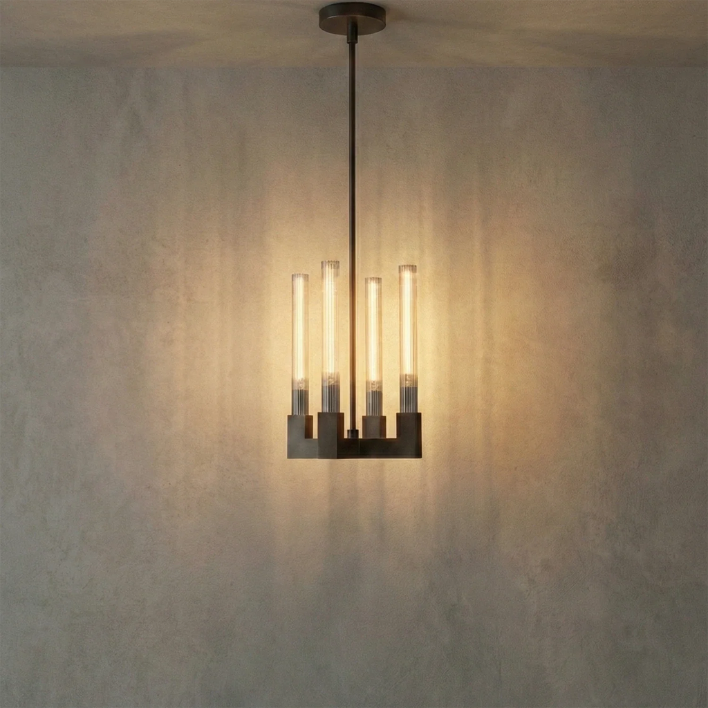 Aurora Crystal Candlestick Linear Glass Tube Chandelier by Bling Lighting Studio