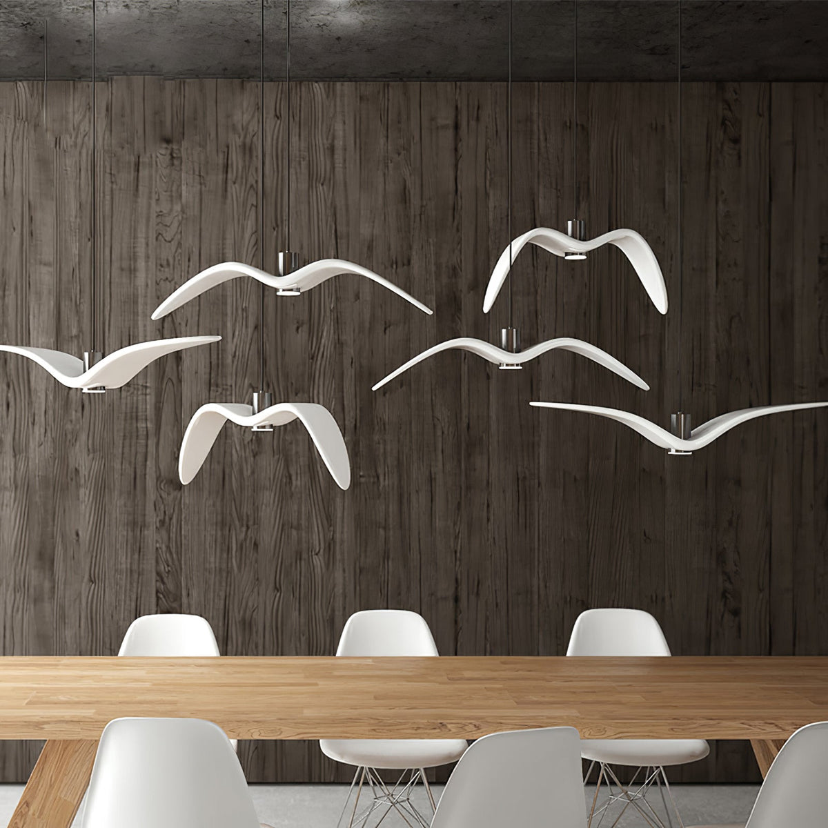 Aviara Pendant Light for Dining Rooms with Bird-Inspired Resin Shades Up to 15″D chandelier in a tall interior