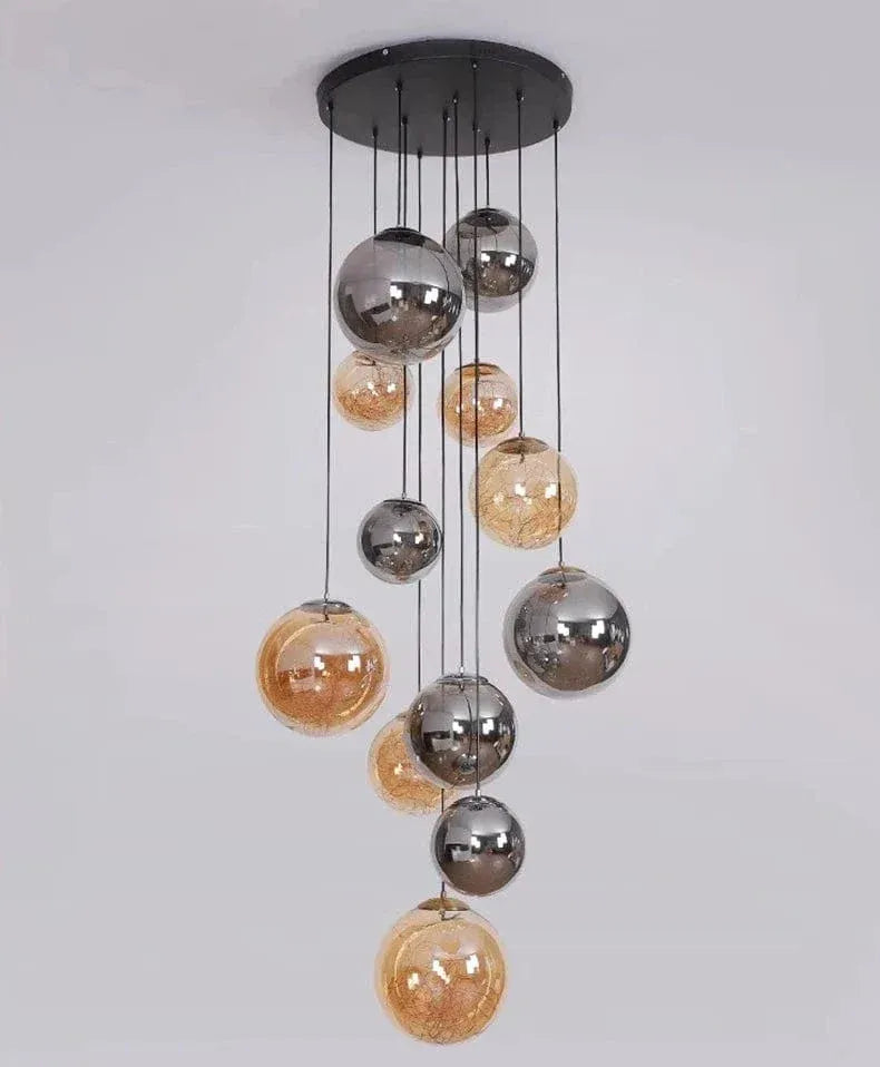 Ayla Bubble Art Contemporary Stairwell Chandelier ceiling canopy and hanging wire detail