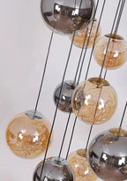 Ayla Bubble Art Contemporary Stairwell Chandelier high ceiling view with cascading glass bubbles
