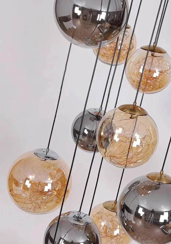 Ayla Bubble Art Contemporary Stairwell Chandelier high ceiling view with cascading glass bubbles