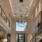 Aysan Modern Ring Chandelier in black multi ring design for a tall entryway