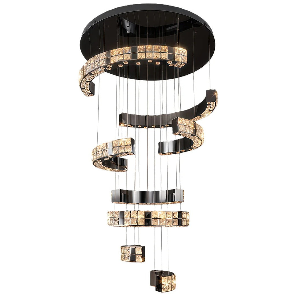 Aysha Black Crystal High Ceiling Entryway Light Fixture black ceiling base detail