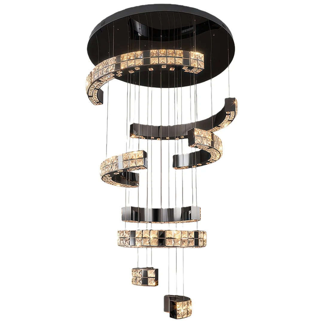 Aysha Black Crystal High Ceiling Entryway Light Fixture black ceiling base detail