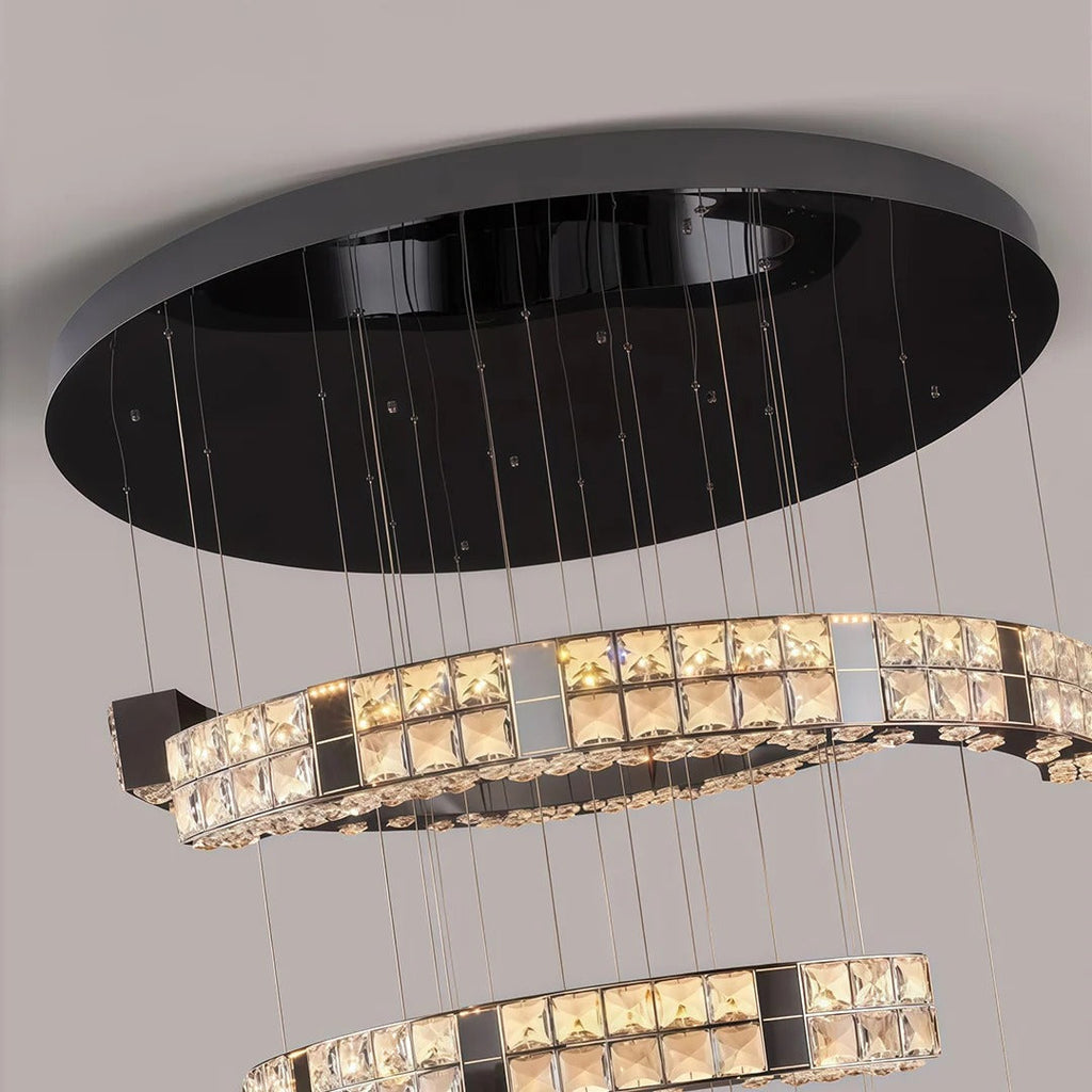 Aysha Black Crystal High Ceiling Entryway Light Fixture close-up crystal detail